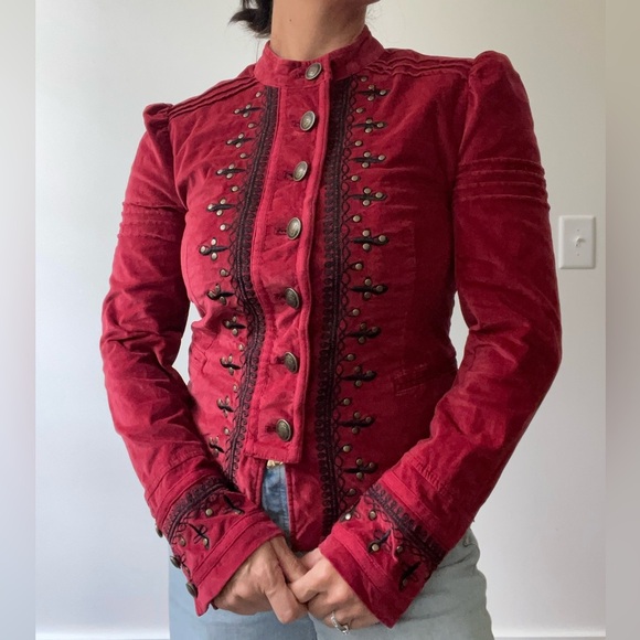Free People Jackets & Blazers - Free People Maven Pintuck Military Jacket Size XS Red Rio Velvet